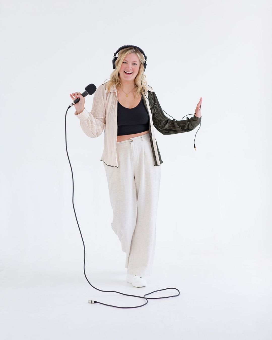 Standing Haylee in Headphones with Microphone